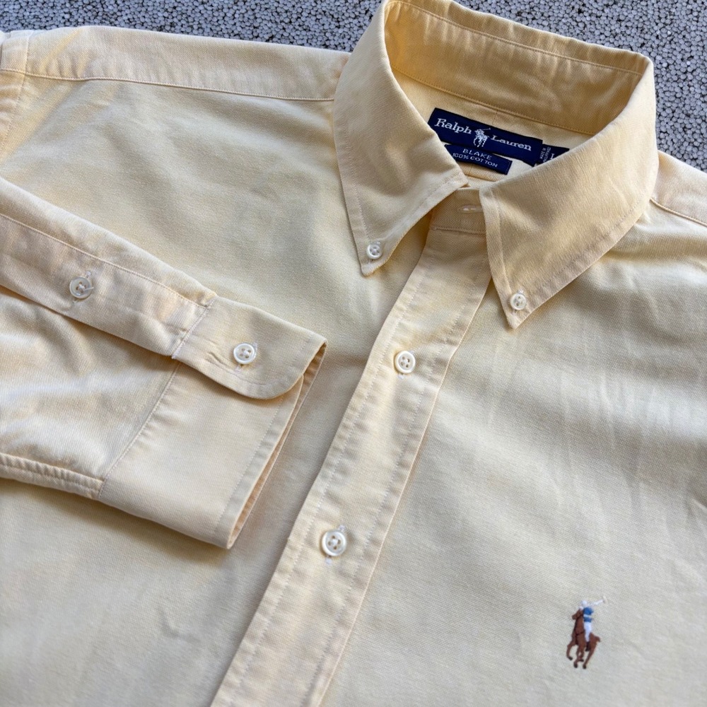 Ralph Lauren Button Down Shirt Mens L Yellow Blake Cotton Oxford Preppy
